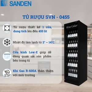 Tủ rượu vang Sanden 455L SVN-0455 – thông số, kích thước