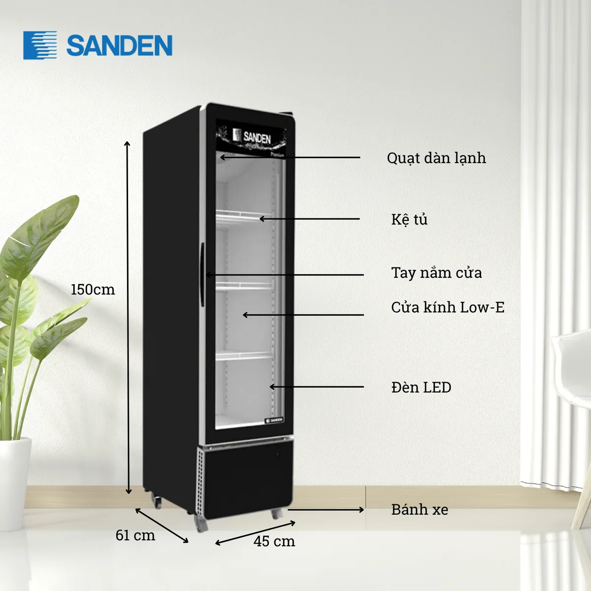 Tủ mát Sanden 1 cánh 226L SPS-0250P Inverter – thông số, kích thước