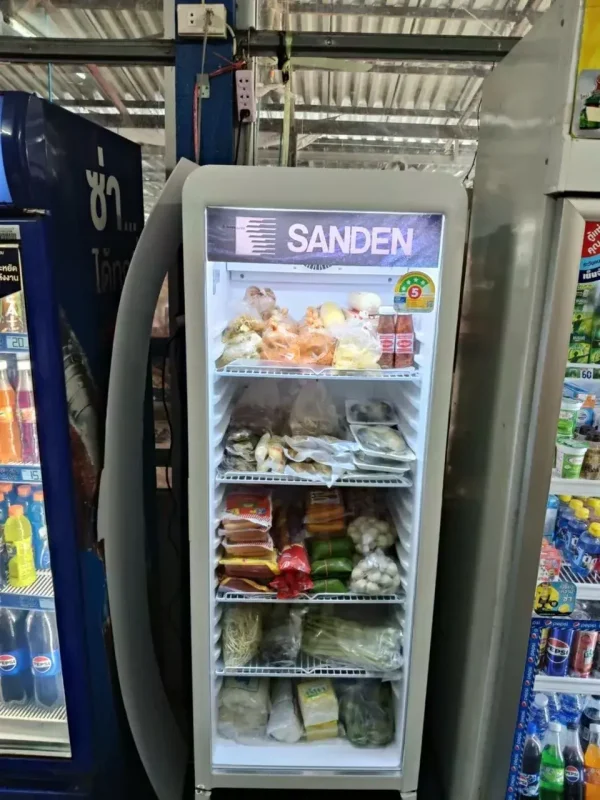 Tủ mát Sanden 1 cánh trữ rau, giá đỗ, xúc xích và đồ sơ chế cho quán ăn