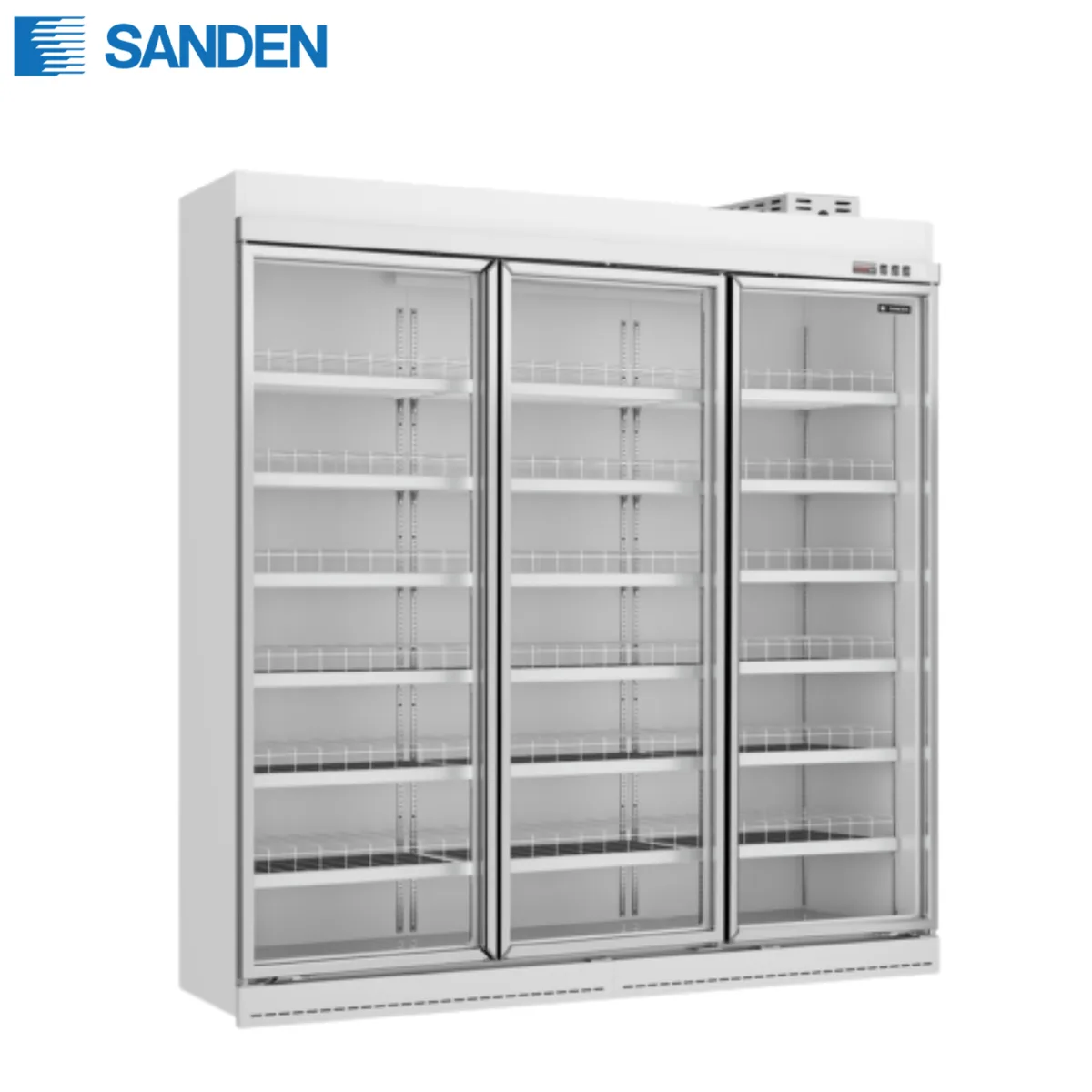 Tủ mát trưng bày siêu thị cửa kính Sanden 3 cánh 2390L SMC-2103C hệ Remote